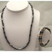 Hematite Beads Chain Choker Necklace and Bracelet Jewelry Set